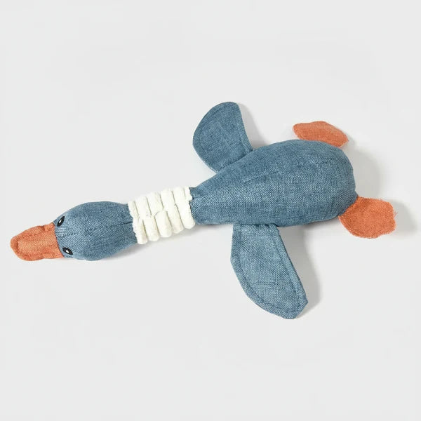 Jouet sonore oie chien en tissu doux et durable pour divertir les animaux de compagnie.