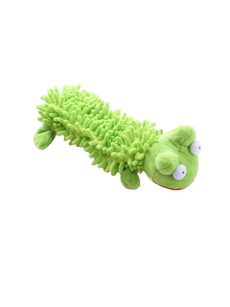 Jouet sonore peluche pour chien en forme de chenille verte de 24 cm avec textures douces