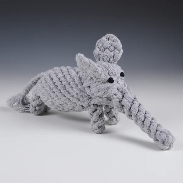 Jouet à mâcher pour chien en corde tressée gris en forme d'éléphant par Oscar et Plume