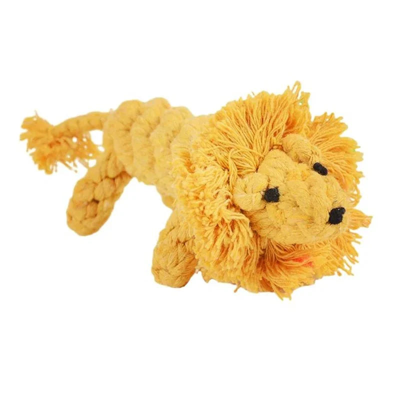 Jouet à mâcher pour chien en forme de lion tricoté jaune de la marque Oscar et Plume