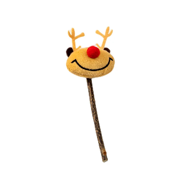 Jouet de Noël pour chat avec une tête de renne en feutre et un bâton en bois