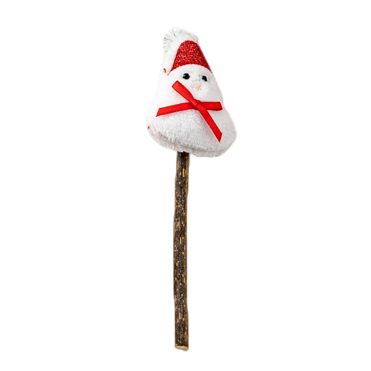 Bâton de jeu en bois avec jouets de Noël pour chat en forme de bonhomme de neige