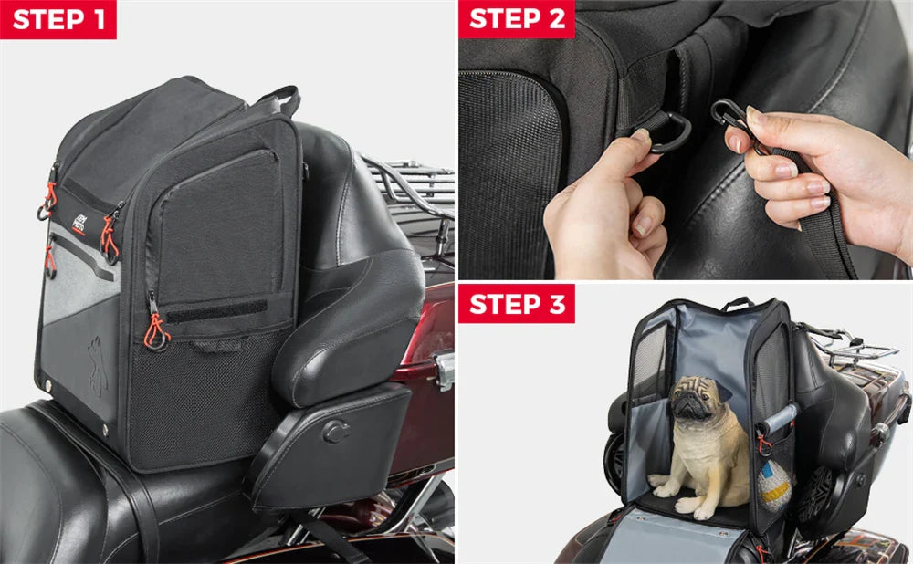 Sac Moto pour Chien 44 L Oscar & Plume : transport sûr et confortable sur deux roues