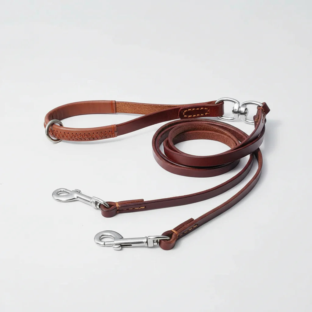 Laisse Double Pour Chien En Cuir Véritable
