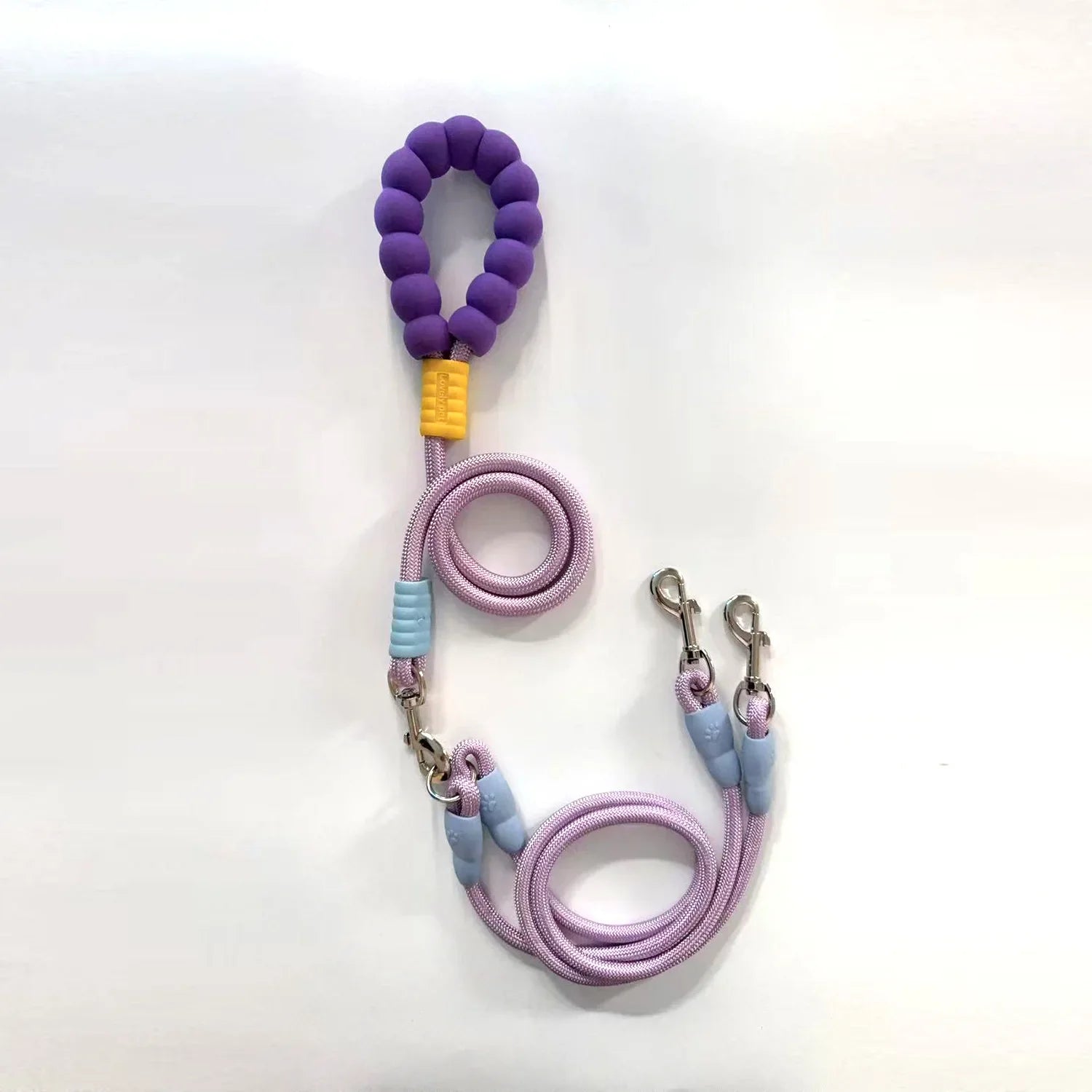 Laisse double pour chien Oscar et Plume en violet et lavande avec des poignées confortables