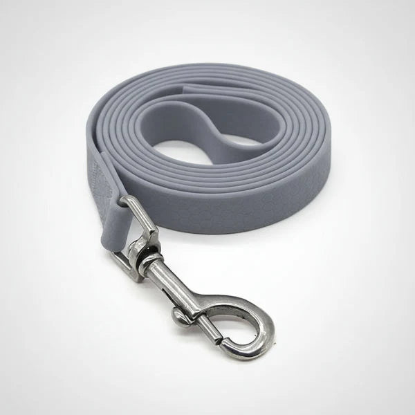 Laisse longue pour chien gris avec mousqueton métallique robuste de la marque Oscar et Plume
