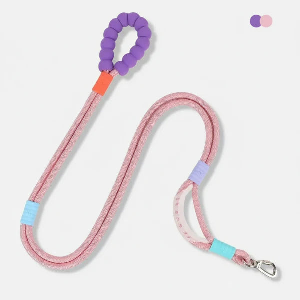 Laisse main libre chien rose avec poignée en mousse ergonomique pour promenade confortable
