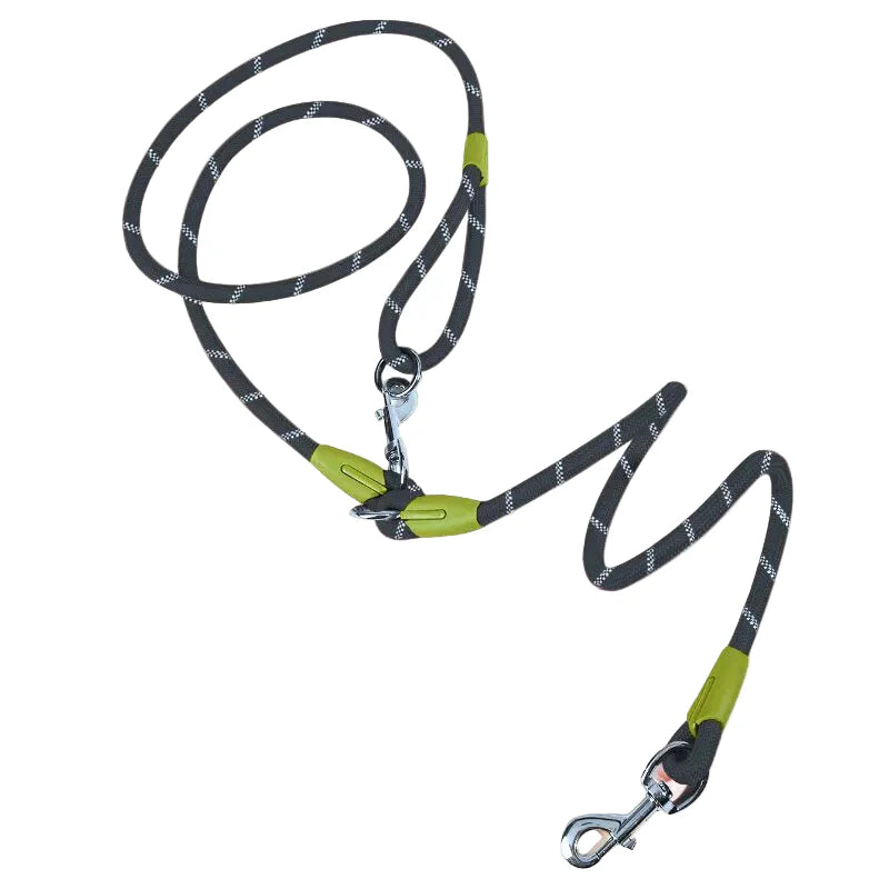 Laisse réfléchissante pour chien noire avec détails verts et mousquetons métalliques Oscar et Plume
