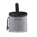 Sac friandises pour chien gris avec cordon de serrage et boucle de fixation pratique