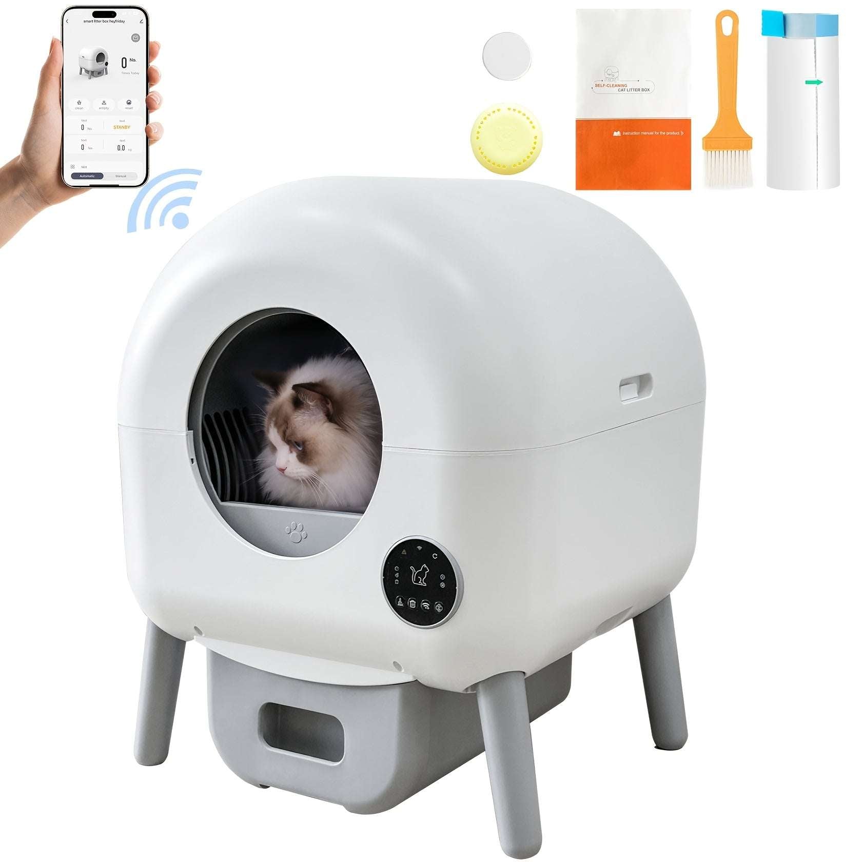 Maison de toilette autonettoyante XXL Oscar & Plume : litière design pour chats exigeants