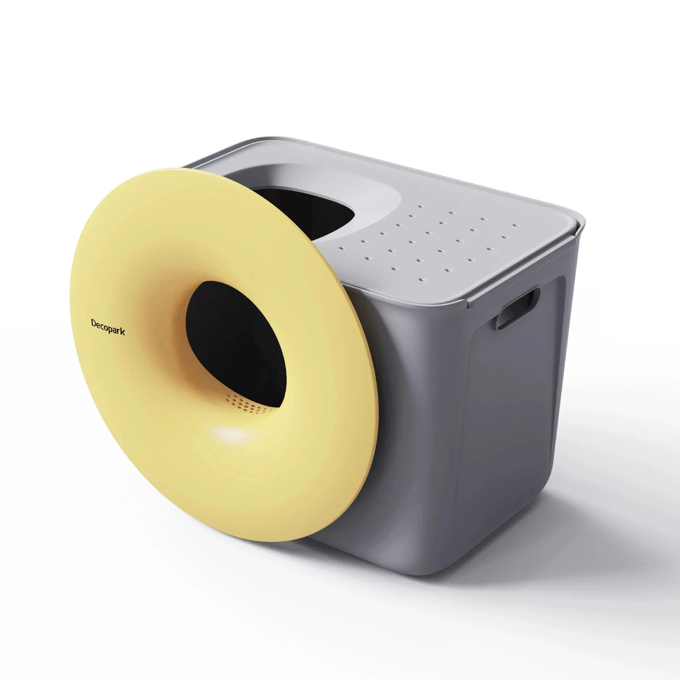 Litière design pour chat avec couvercle en forme de corolle et coloris jaune éclatant