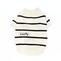 Pull rayé pour chien blanc avec bandes noires et étiquette Lucky de Oscar et Plume
