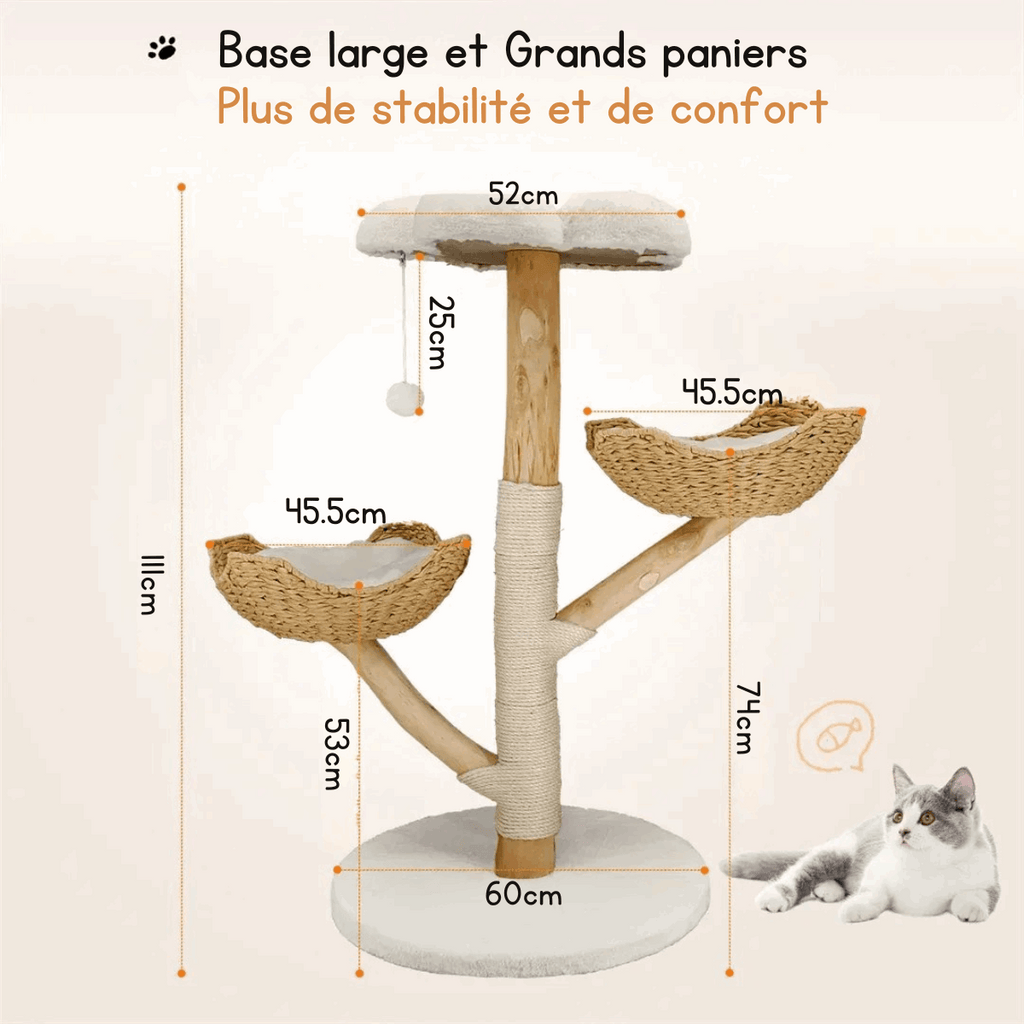 Arbre à chat griffoir en bois massif avec sisal - Oscar et Plume