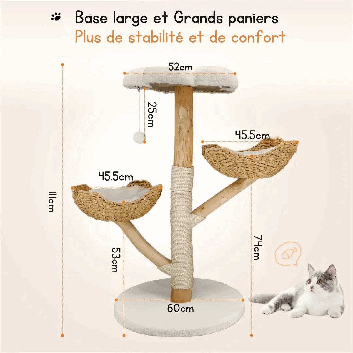 Arbre à chat griffoir en bois massif avec sisal - Oscar et Plume