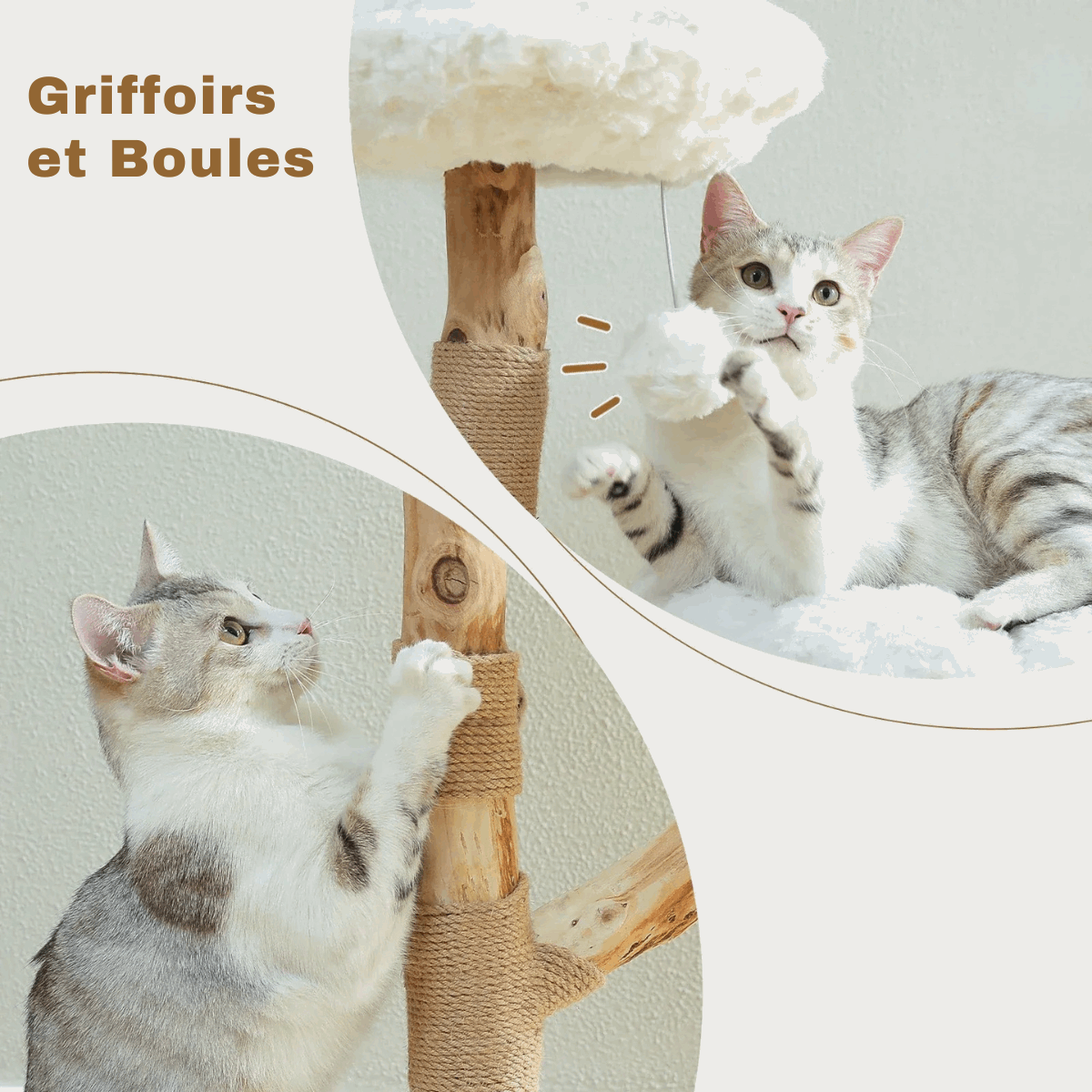 Arbre À Chat En Bois Avec Fleurs Et Perchoirs