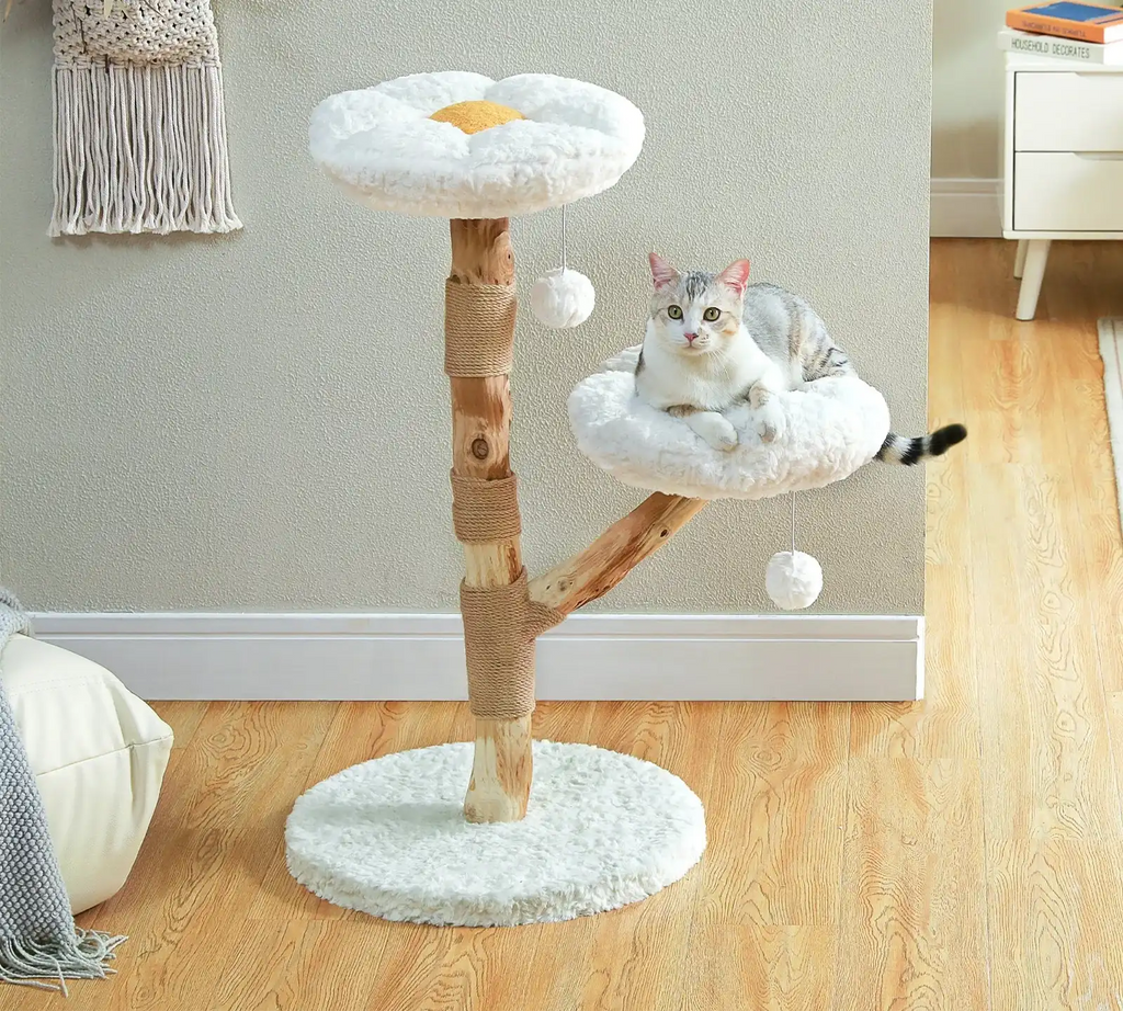 Arbre À Chat En Bois Avec Fleurs Et Perchoirs