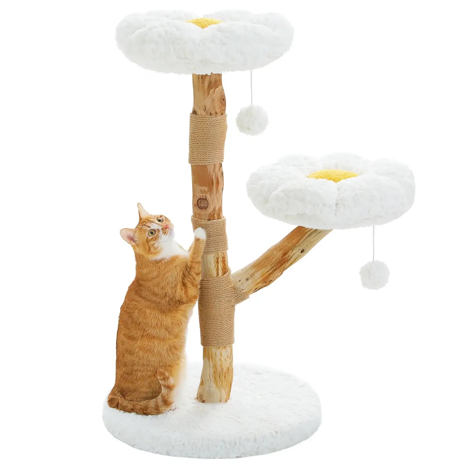 Arbre À Chat En Bois Avec Fleurs Et Perchoirs