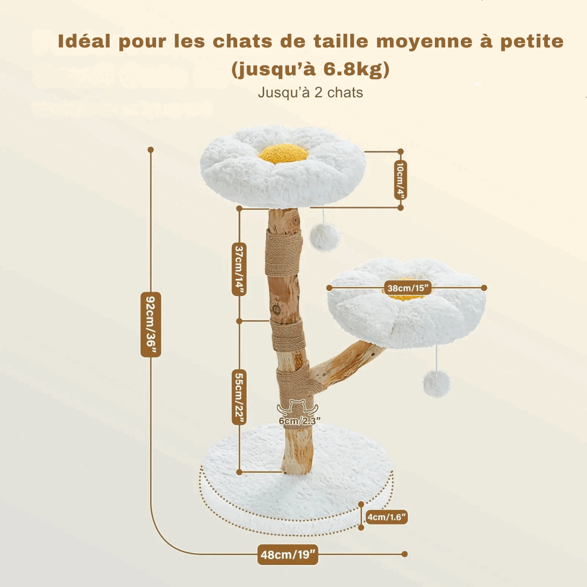 Arbre À Chat En Bois Avec Fleurs Et Perchoirs