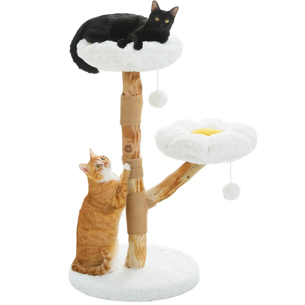 Arbre À Chat En Bois Avec Fleurs Et Perchoirs