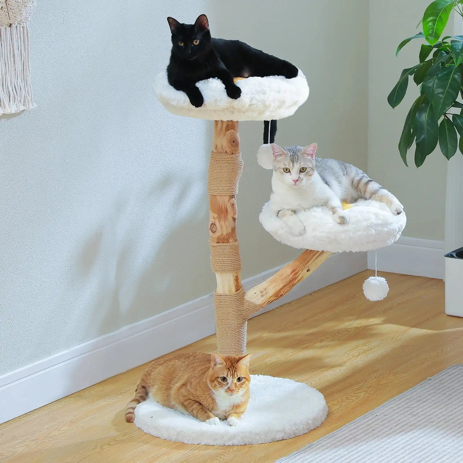Arbre À Chat En Bois Avec Fleurs Et Perchoirs