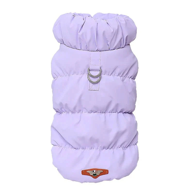Manteau chaud pour chat chien en violet avec col haut pour protéger du froid