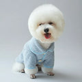 Manteau fausse fourrure petit chien de couleur bleue avec des boutons et un col chic