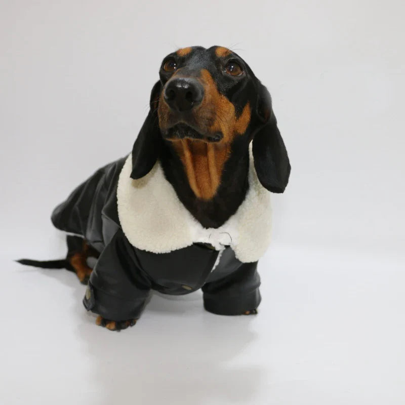 Manteau Hiver Simili Cuir Et Doublure Polaire Pour Teckel