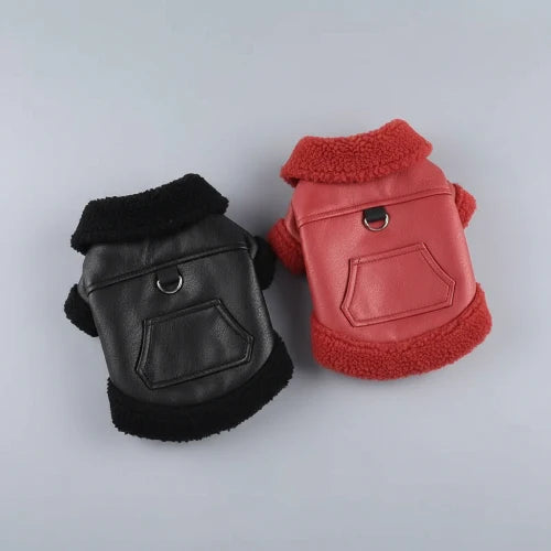 Manteau Pour Petit Chien En Simili Cuir Et Fausse Fourrure