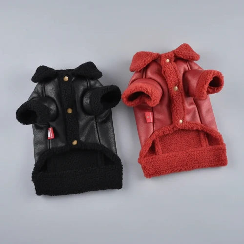 Manteau Pour Petit Chien En Simili Cuir Et Fausse Fourrure