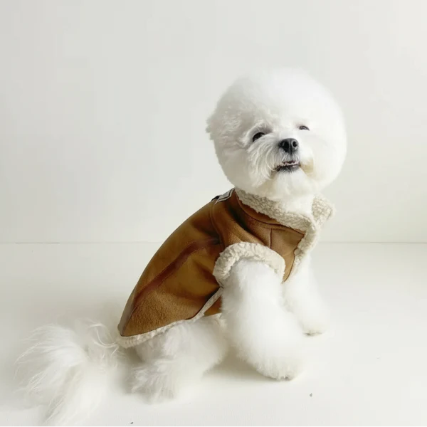 Manteau Simili Cuir Et Doublé Fausse Fourrure Pour Chien