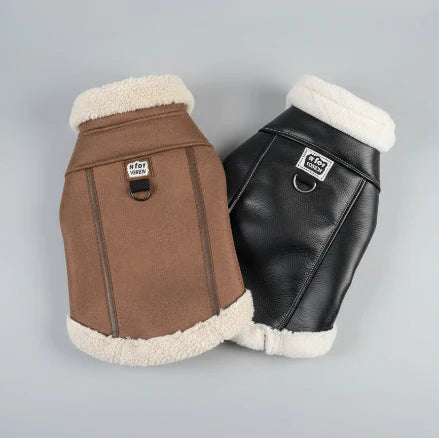 Manteau Simili Cuir Et Doublé Fausse Fourrure Pour Chien