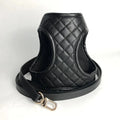 Harnais réglable pour petit chien en cuir noir matelassé avec laisse assortie par Oscar et Plume
