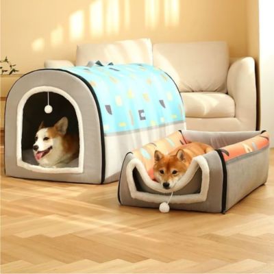 NICHE POUR CHIEN INTERIEUR BLUEHAVEN™ – STYLE MODERNE BLEU & GRIS