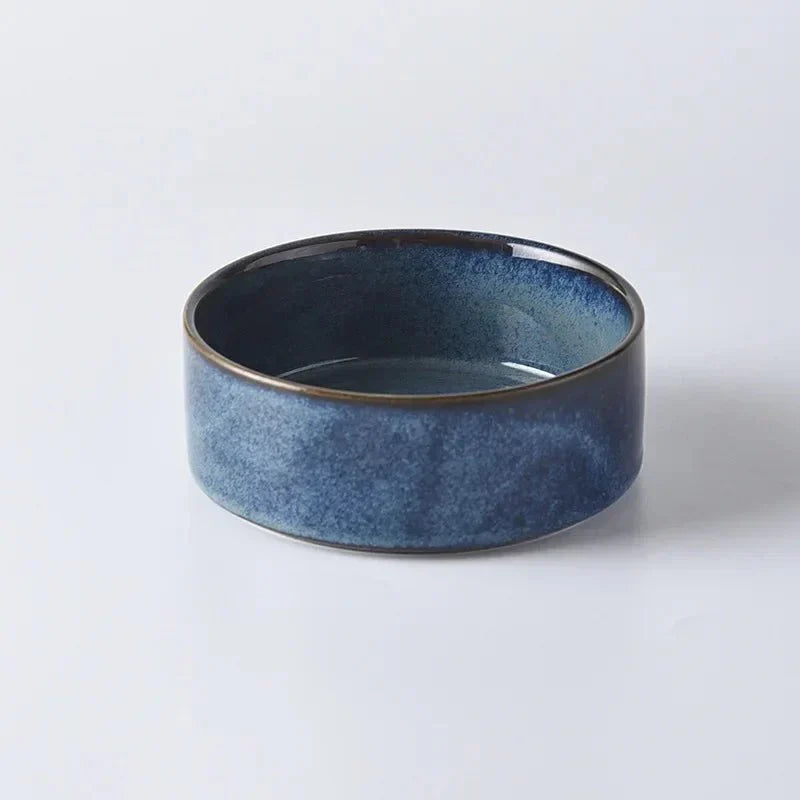 Gamelle en céramique élégante bleu, idéale pour chiens, capacité 850 ml, support en bois.