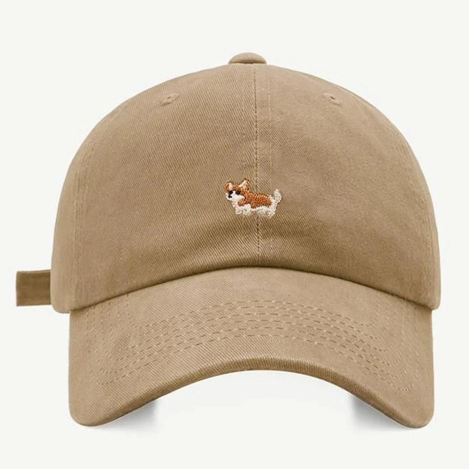 Casquette en coton brodée Corgi Oscar et Plume Camel