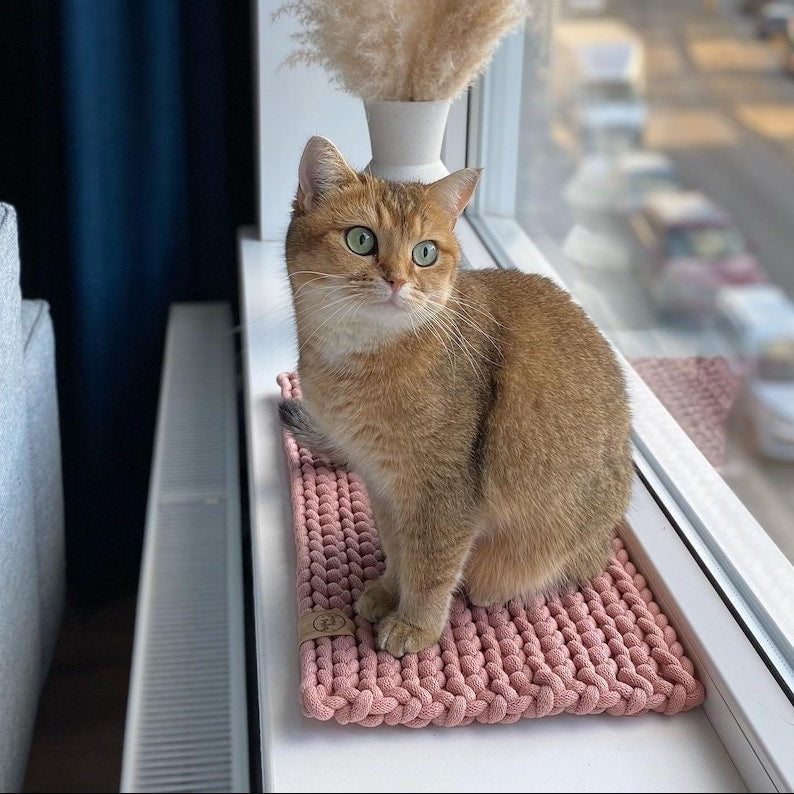 Tapis De Fenêtre En Coton Recyclé Pour Chat