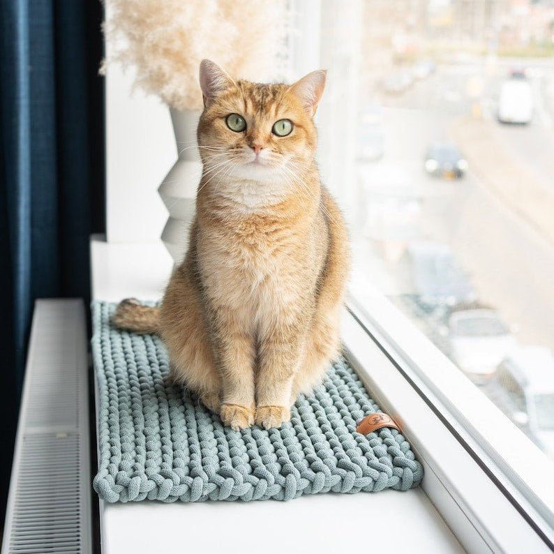 Tapis De Fenêtre En Coton Recyclé Pour Chat