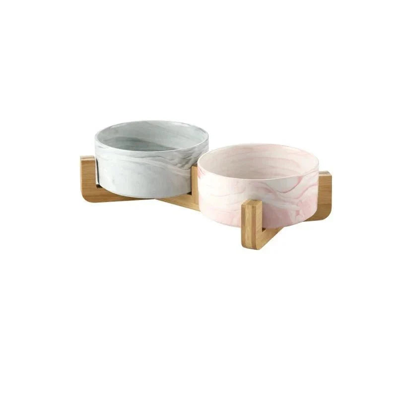 Gamelle Céramique marbre Oscar et Plume Rose/Gris double / 400 ml