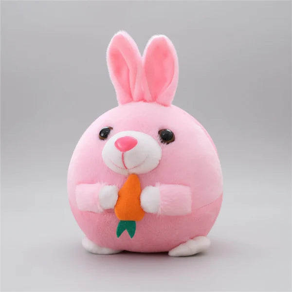 Jouet en peluche interactif pour chien en forme de lapin rose tenant une carotte