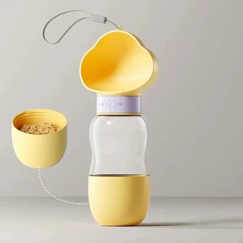 Gourde avec compartiment à croquette pour Chien et Chat Oscar et Plume Jaune