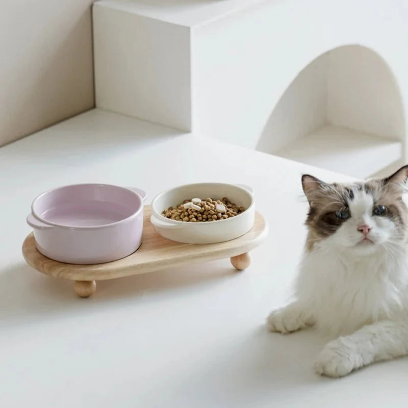 Gamelle Céramique Sur Support Bois Pour Chien Et Chat