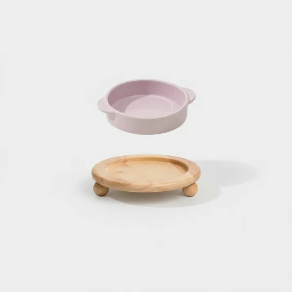 Gamelle céramique sur support bois pour chien et chat Oscar et Plume Rose Nourriture