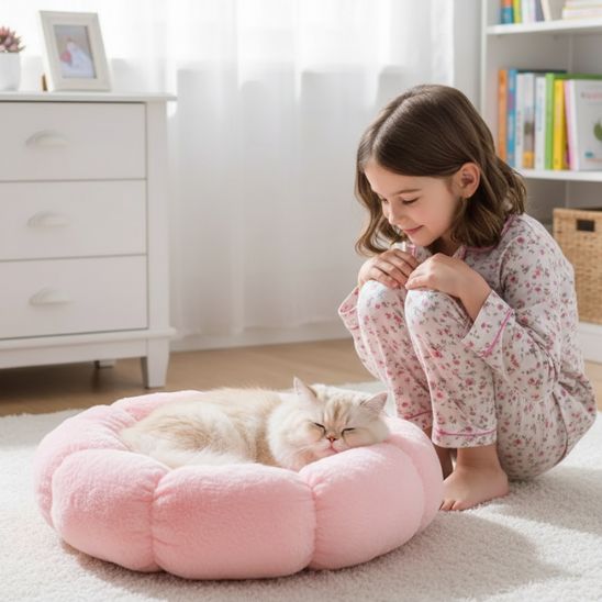 coussin chat fleur