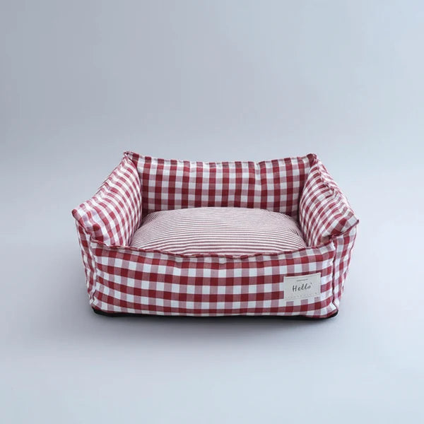 Panier déhoussable en coton chien et chat à carreaux rouges et blancs confortable et doux