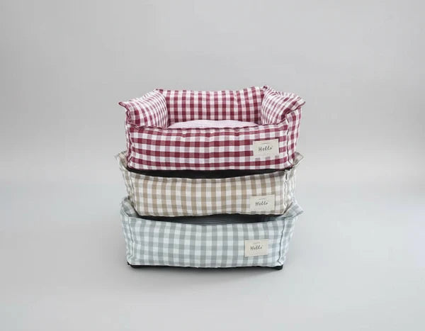 Panier chien déhoussable et lavable en coton vichy