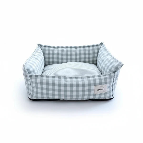 Panier déhoussable en coton chien et chat à motifs carreaux gris et blancs confortable et doux