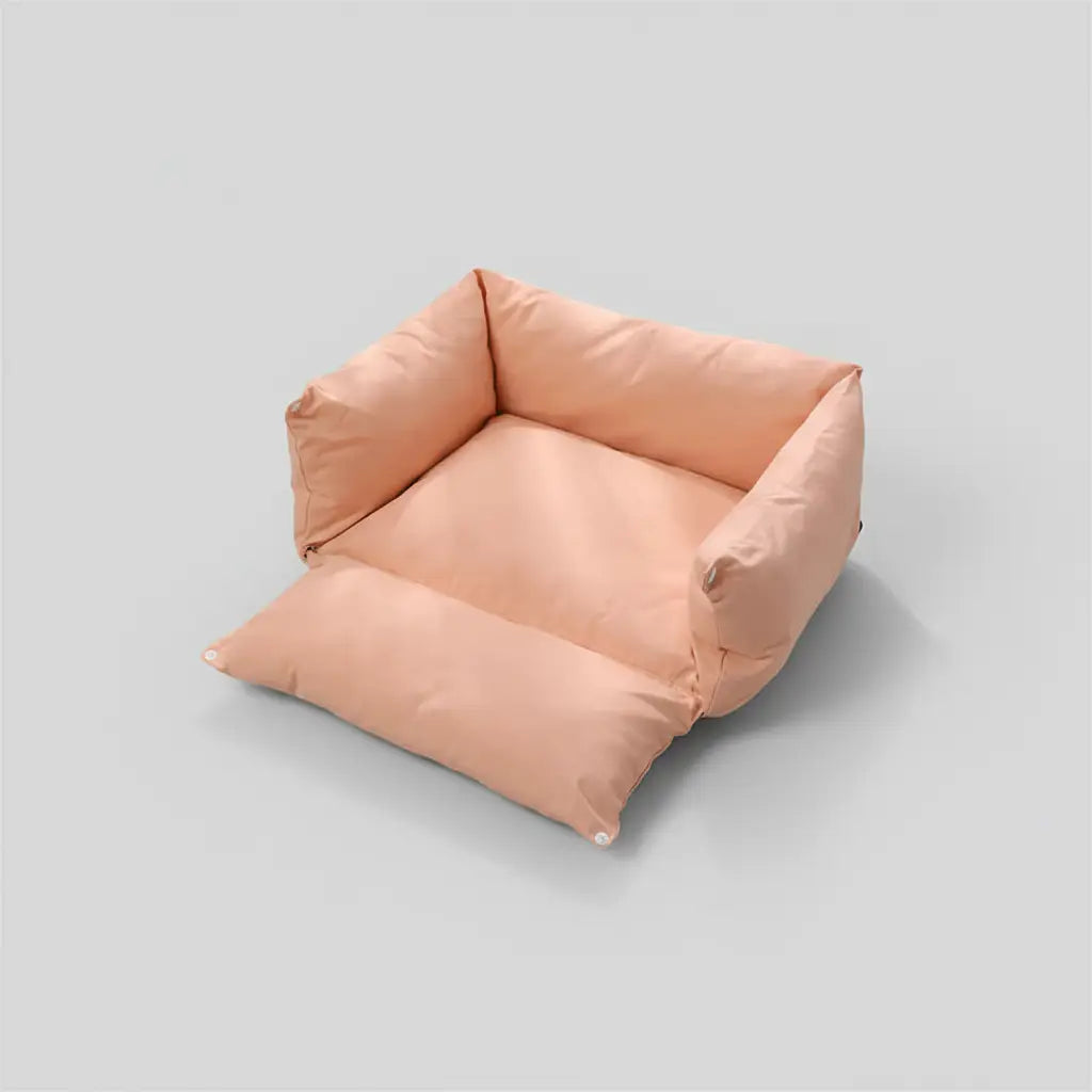Panier pour chien confortable en tissu doux de couleur pêche avec coussin rembourré