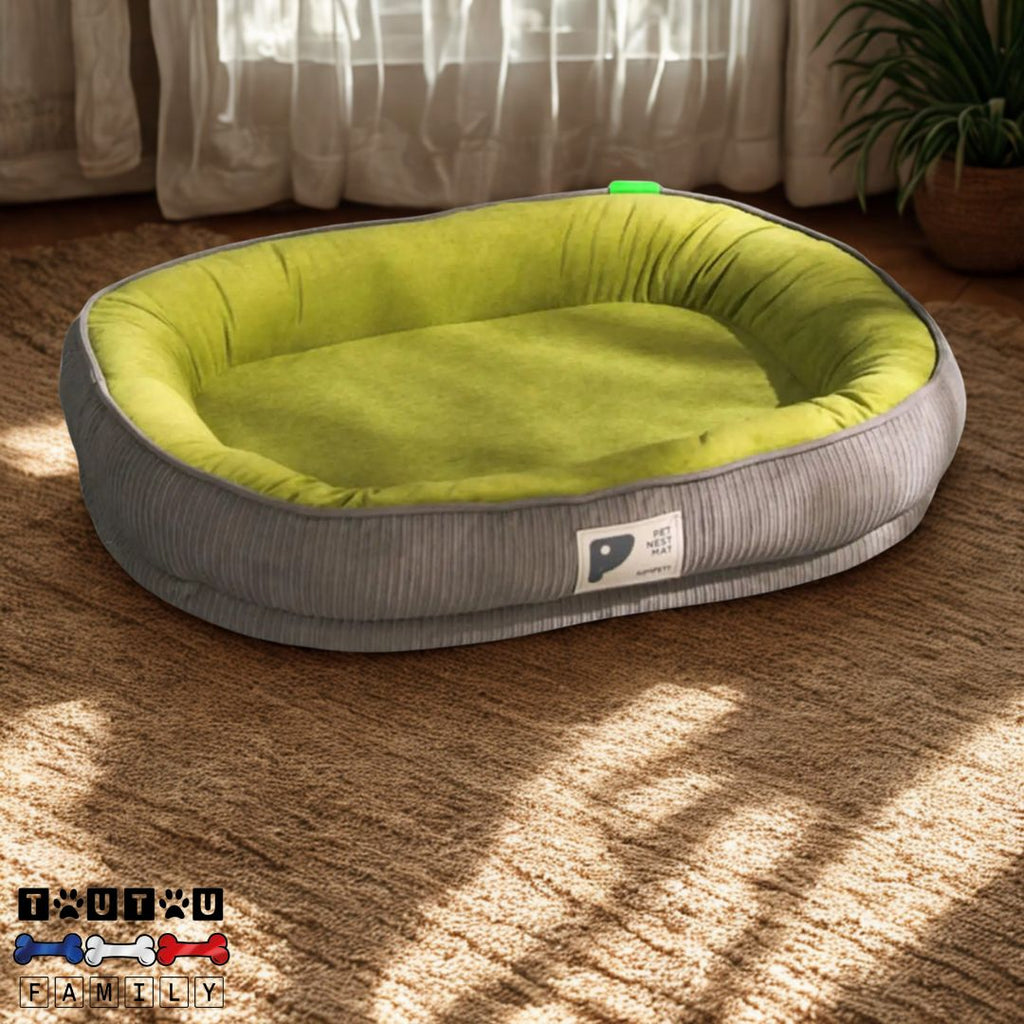 panier-pour-chien-ergonomique-imperméable gris et vert pour les petits à moyen chien jusqu'à 25 kg, 4 tailles disponibles, imperméable, doux, confortable, déhoussable, antidérapant et lavable en machine