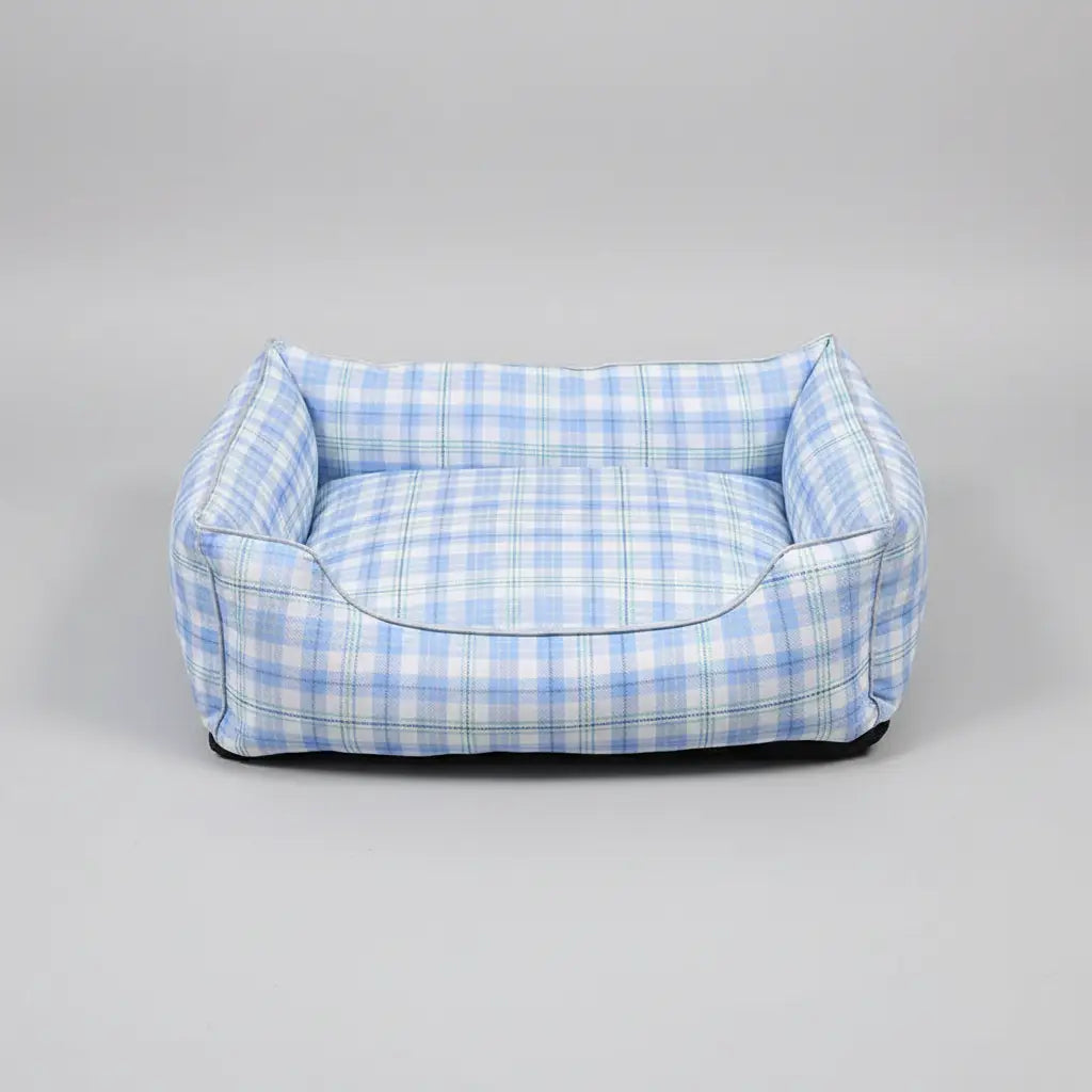 Panier pour chien et chat en motif carreaux bleus, confortable et douillet pour vos animaux de compagnie