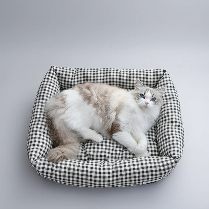 Panier Vichy Avec Coussin Réversible Pour Chien Et Chat